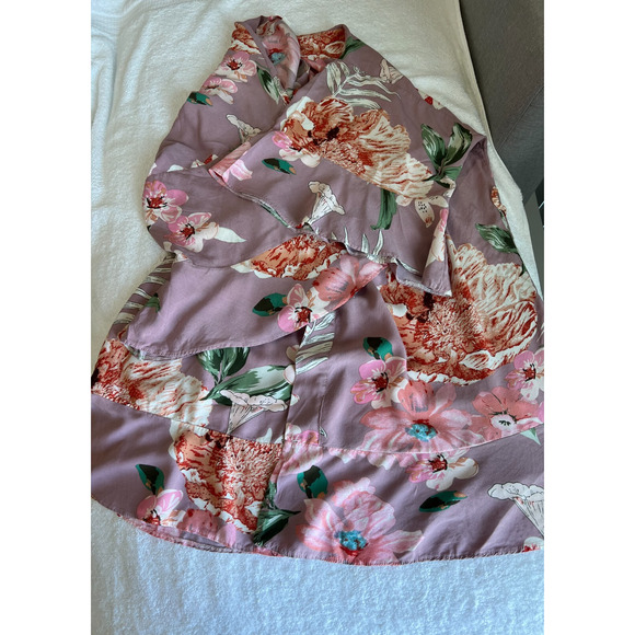 Women's oriental Floral Print ruffle Kimono swim Cover Up Blouse Top S-XL - Picture 5 of 8